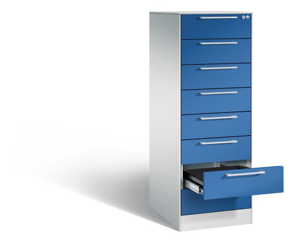 C+P Karteischrank Asisto, H1310xB440xT600mm, Farbe: Lichtgrau / Enzianblau, Bügelgriff, 146225-822 S10025