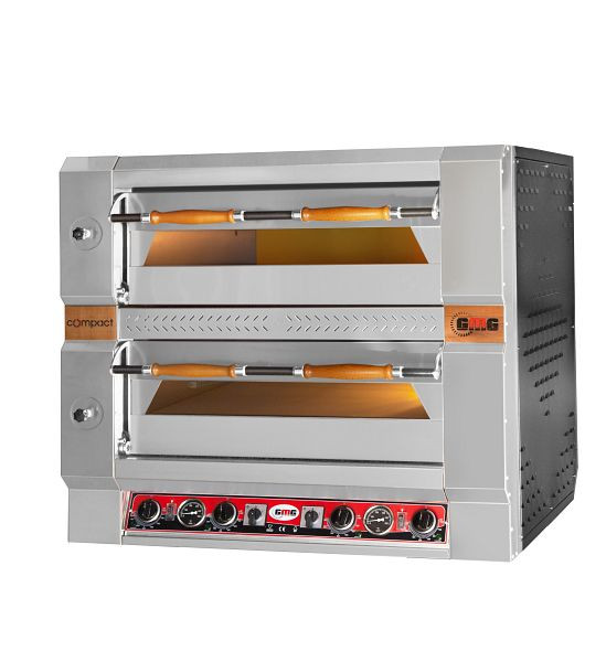 GMG Pizzaofen Compact U, 4+4x Ø 35 cm, 10 kW 400V, Bedienelement unten, mit Schamottsteinboden, 2 Backkammern, PCU70