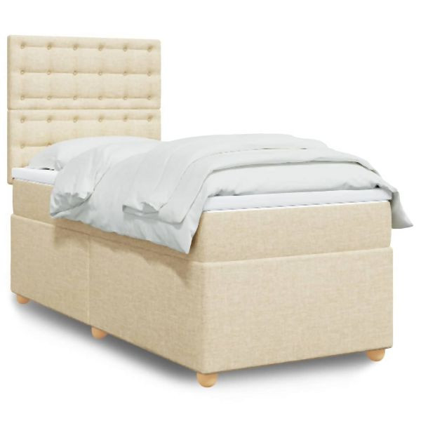 vidaXL Boxspringbett mit Matratze Creme 100x200 cm Stoff, 3291210