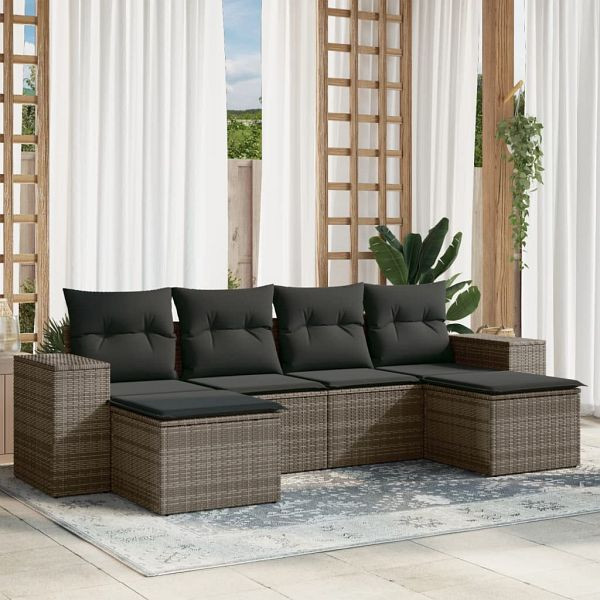 vidaXL 6-teilig Garten-Sofagarnitur mit Kissen Grau Poly Rattan, 3222919