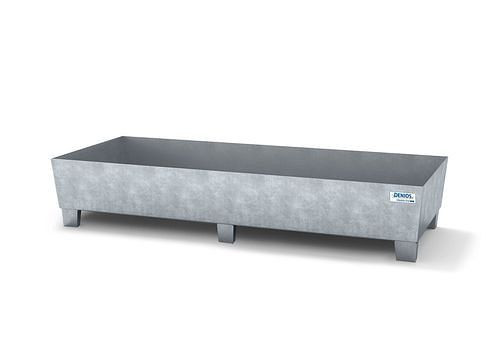 DENIOS Auffangwanne classic-line für 2 Fässer, Stahl verzinkt, Füße, ohne Gitterrost, B 2010 mm, 259311