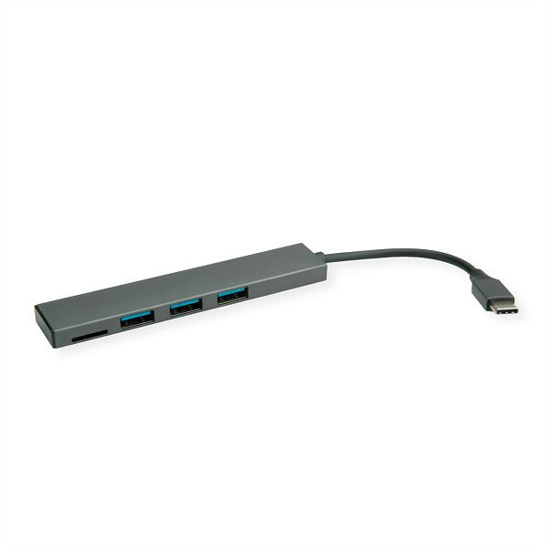 ROLINE USB 3.2 Gen 1 Hub, 3-fach, Typ C Anschlusskabel, mit CardReader, 14.02.5051