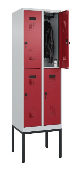 C+P Doppelstock-Spind Evolo PLUS, Gestell, 4 Fächer, 2120x600x500mm, 7035/3003, Drehriegel, 0493307-20 S10004
