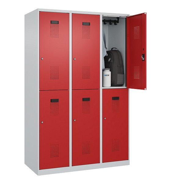 C+P Doppelstöckiger Spind Evolo PLUS, 6 Fächer, 1850x1200x500mm, 7035/3000, Zylinderschloss, 049300-32 S10030