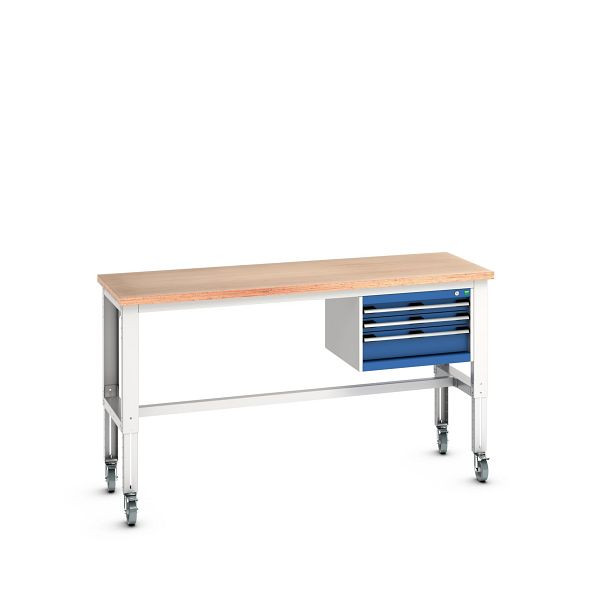 bott cubio Werkbank mobil mit Hängeschrank 3 Schubladen, Multiplex, höhenverstellbar, BxTxH: 2000x750x840-1140mm, Multiplex RAL 7035/5010, 41003540.11V