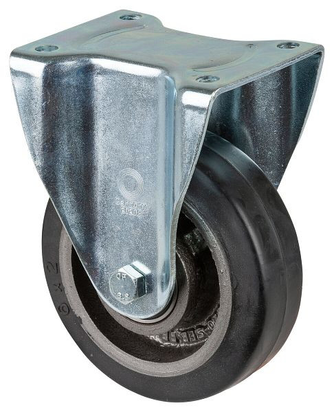 BS Rollen Schwerlastrolle, Bockrolle, Rad-Breite 50 mm, Rad-Ø 150 mm, Tragfähigkeit 350 kg, Elastik-Reifen schwarz, Guss, Kugellager, L610.B81.150