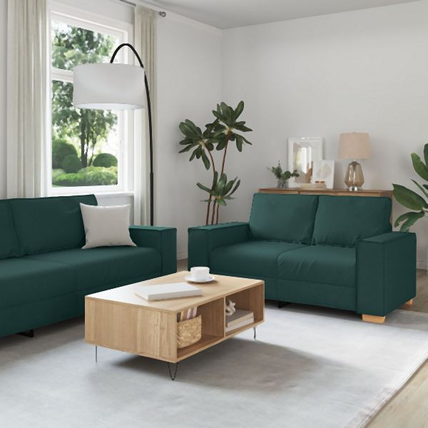 vidaXL 3-teiliges Sofa-Set mit Kissen in Dunkelgrünem Stoff, 3324614