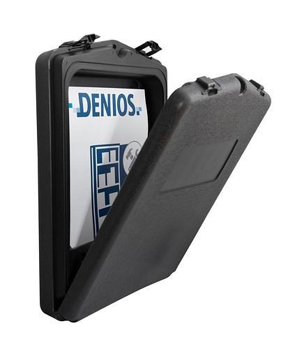 DENIOS Dokumentenbox aus Kunststoff (PE), schwarz, Öffnung vorne, für A4 Dokumente, 303314