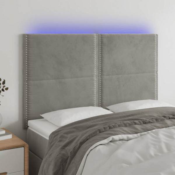vidaXL LED Kopfteil Hellgrau 144x5x118/128 cm Samt, 3122332