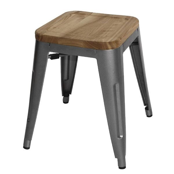Bolero Bistro Stahlhocker mit Holzsitz - grau (4 Stück), GM636