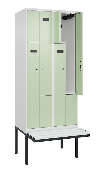 C+P Z-Spind Evolo PLUS, Bank, 4 Fächer, 2120x800x815mm, 9016/6019, Zylinderschloss, Material Sitzfläche Kunststoff, 0490437-224 S10100