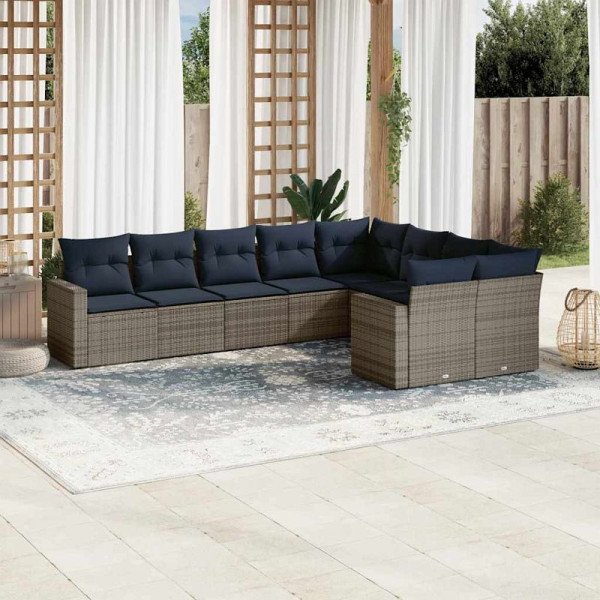 vidaXL 9-teilige Garten-Sofagarnitur mit Kissen Grau Poly Rattan, 3219431