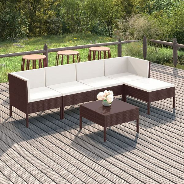 vidaXL 6-tlg. Garten-Lounge-Set mit Auflagen Poly Rattan Braun, 3094383