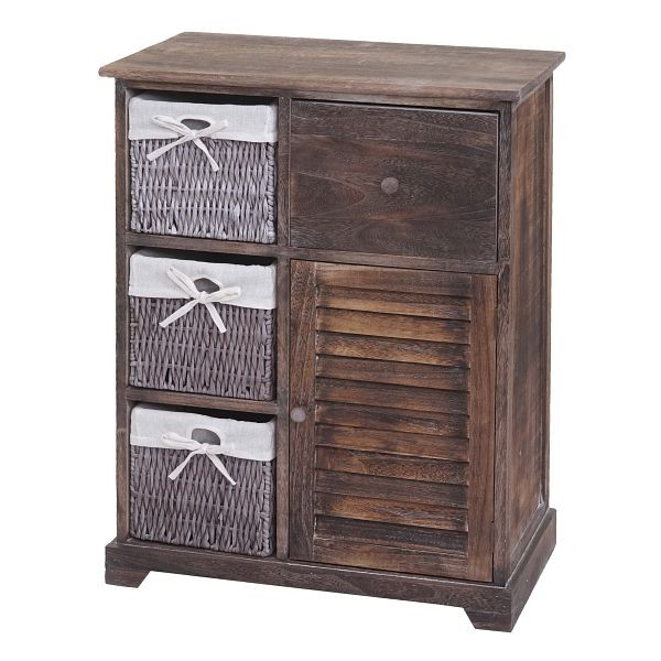 Mendler Kommode HWC-H21, Schrank Schubladenkommode, Massiv-Holz Korb-Schublade 80x60x30cm, shabby braun, 72676