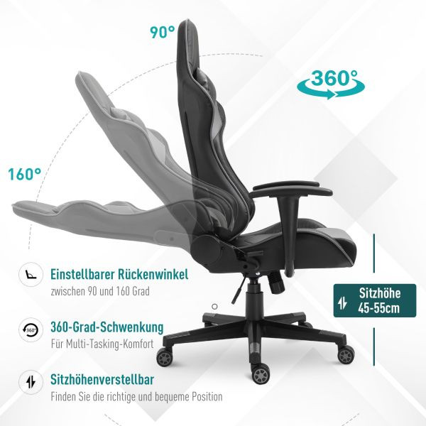 Vinsetto Ergonomischer Bürostuhl Gaming Stuhl Kunstleder Schaumstoff Schwarz, 921-251