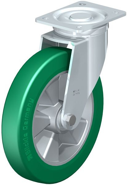 Blickle LH-ALST 250K Stahlblech-Lenkrolle, Schwerlast-Ausführung, mit Anschraubplatte, Blickle Softhane®, Grün, 579599