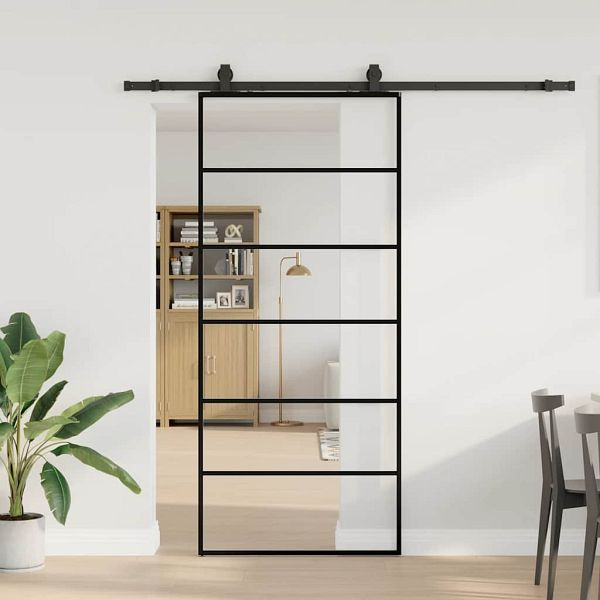 vidaXL Schiebetür mit Beschlag Schwarz 90x205 cm ESG-Glas, 3375848