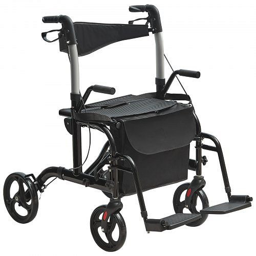 VEVOR 2-in-1 Rollator und Transportstuhl zusammenklappbar mit verstellbarem Griff All-Terrain-Räder 136 kg Schwarz, EHYZXQCKJLQ8L86XDV0