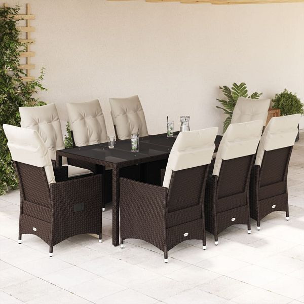 vidaXL 9-teilig Garten-Essgruppe mit Kissen Braun Poly Rattan, 3276775