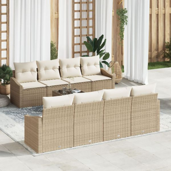 vidaXL 7-teiliges Garten Sofa Set mit Kissen Beige Poly-Rattan, 3355320