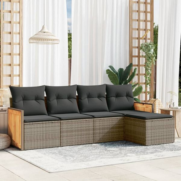vidaXL 5-teilig Garten-Sofagarnitur mit Kissen Grau Poly Rattan, 3260002