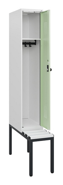 C+P Spind Evolo PLUS, 1 Abteil, 1950x300x815mm, 9016/6019, Drehriegel, Sitzfläche Kunststoff, Sitzbank, 0490505-10 S10073