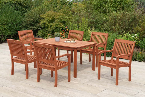 Merxx Maracaibo Set 7-teilig, 6 Maracaibo Sessel, 1 Tisch 150 x 90 cm, FSC Eukalyptusholz, 51075-011