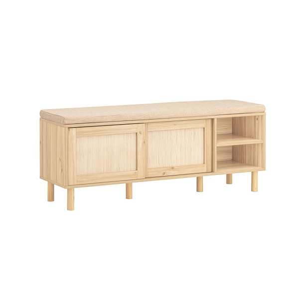 SoBuy Schuhbank mit 2 Türen Holzfarbe 120x35.2x49cm, Rustikal, FSR163-N