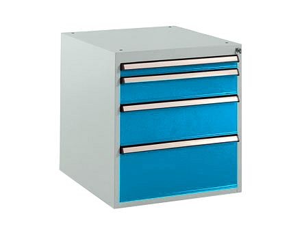Manuflex Schubfachschrank BASETEC Stationär, Nutzhöhe 500 mm mit 4 Schubfächern, in lichtblau RAL 5012, SP1140.5012