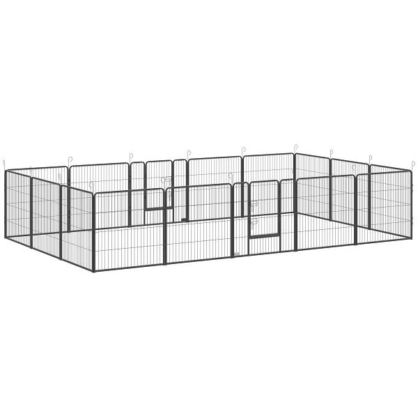 PawHut Welpenlaufstall, 16-teilig Welpenauslauf faltbar mit Tür für kleine, mittlere Hunde, 3,2 x 3,2 x 0,8 m, Grau, D06-178V00GY