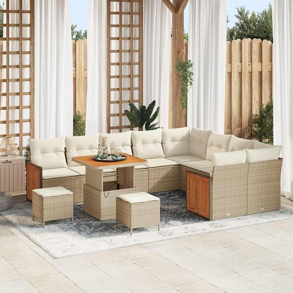 vidaXL Garten-Sofa-Set 12-teilig Beige und Creme 80 x 80 x 71 cm, 3365291