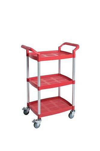 DENIOS Allzweckwagen SERVICE, Rohre aus Aluminium gebürstet, 3 Etagen rot, 180042