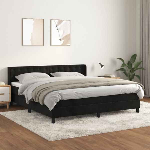 vidaXL Boxspringbett mit Matratze Schwarz 180x200 cm Samt, 3131215