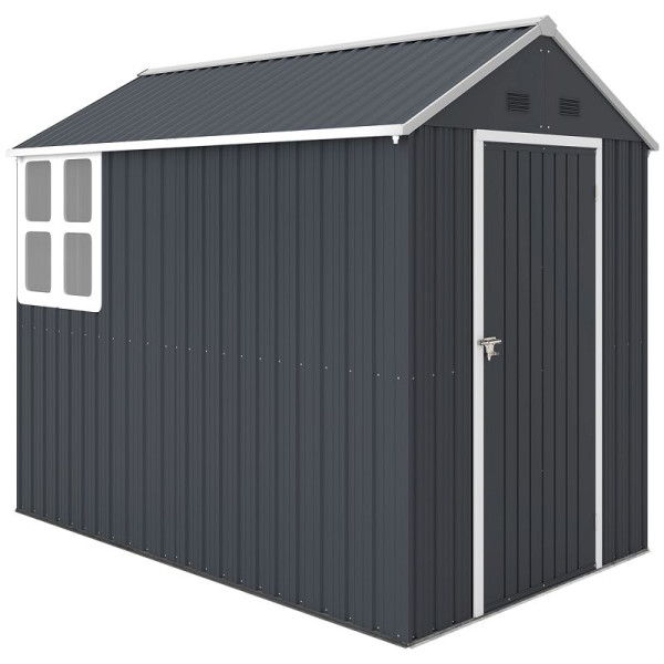 Outsunny Gartenschuppen, Metallgerätehaus, Doppeltür, Fenster, 259x172x222 cm, Grau/Weiß, 845-331V03CG