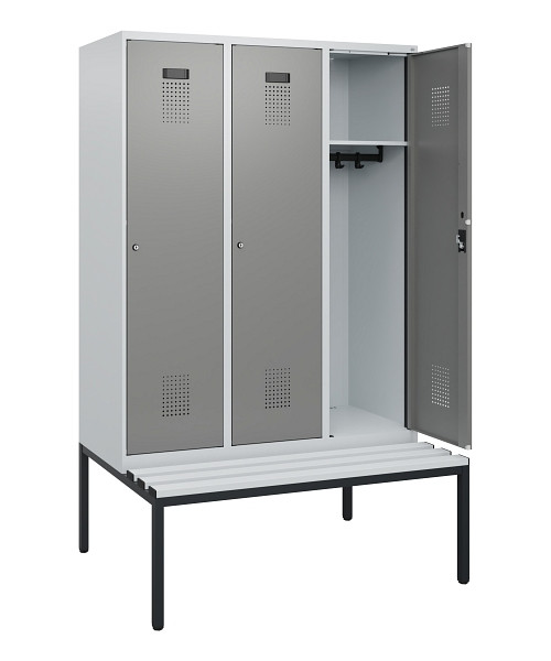 C+P Spind Evolo PLUS, 3 Abteile, 1950x1200x815mm, 7035/0004, Zylinderschloss, Material Sitzfläche Kunststoff, Sitzbank, 0490505-32 S10095