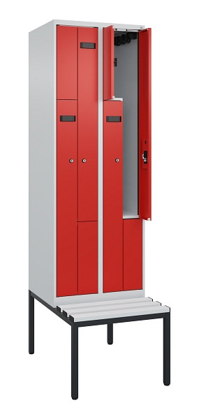 C+P Z-Spind Evolo PLUS, Bank, 4 Fächer, 2120x600x815mm, 7035/3020, Zylinderschloss, Sitzfläche Kunststoff, Sitzbank, 0490537-204 S10084