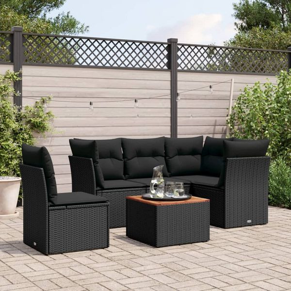 vidaXL 6-teilig Garten-Sofagarnitur mit Kissen Schwarz Poly Rattan, 3223640