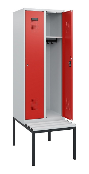 C+P Spind Evolo PLUS, 2 Abteile, 1950x600x815mm, 7035/3020, Zylinderschloss, Material Sitzfläche Kunststoff, Sitzbank, 0490505-20 S10086