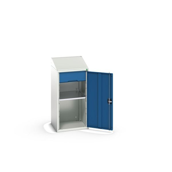 bott verso Pultschrank, mit 1 Fachboden und 1 Schublade, BxTxH: 525 x 550 x 1130 mm, Lichtgrau / Enzianblau, 16926370.11