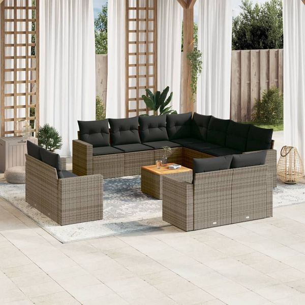 vidaXL 12-teilig Garten-Sofagarnitur mit Kissen Grau Poly Rattan, 3224387