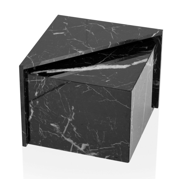 Wohnling Couchtisch 2er Set MONOBLOC Schwarz Hochglanz Sofatisch mit Marmor Optik, Design Satztisch Eckig, Lounge Beistelltisch Klein, WL6.856