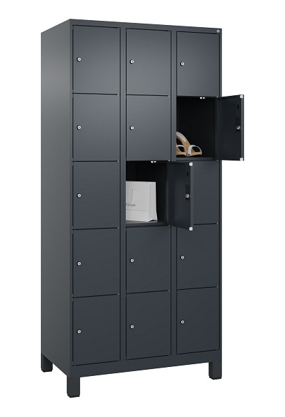 C+P Schließfachschrank Evolo PLUS, mit Füßen, 15 Fächer, 1950x900x500mm, 7016/7, Frontfarbe RAL 7016 Anthrazitgrau, 049010-305 S10016