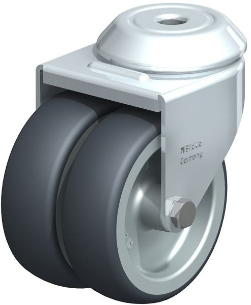 Blickle LMDA-TPA 75G Apparate-Doppel-Lenkrolle mit Rückenloch, Thermoplastisches Gummi-Elastomer, Grau, 343533