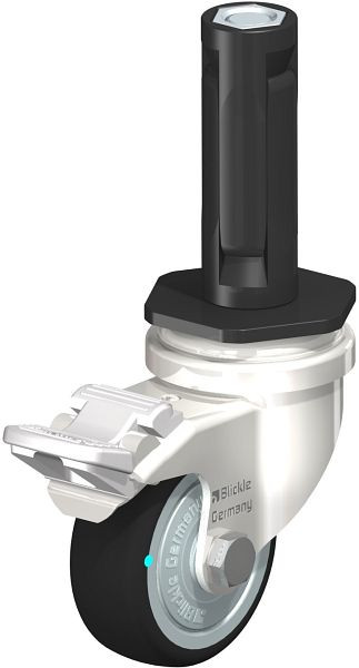 Blickle LRXA-PATH 50KD-FI-FK-EXR02 Edelstahl-Apparate-Lenkrolle mit Expander & Feststeller, Thermoplastisches Polyurethan, Grau, 853329