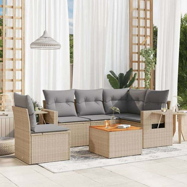 vidaXL 6-teilig Garten-Sofagarnitur mit Kissen Beige Poly Rattan, 3224568