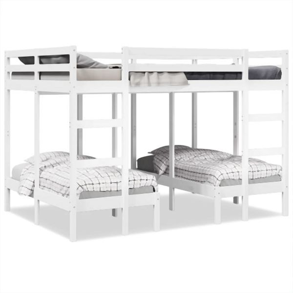 vidaXL Dreifach-Etagenbett Weiß 140x200/70x140 cm Massivholz Kiefer, 3308578