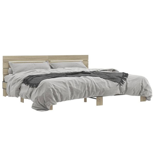 vidaXL Bettgestell Sonoma-Eiche 200x200 cm Holzwerkstoff und Metall, 3280128