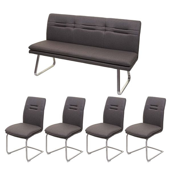 Mendler Esszimmer-Set HWC-H70, Esszimmergruppe Sitzgruppe Esszimmergarnitur, Stoff/Textil Edelstahl gebürstet, grau-braun 160cm, 73913+2x73932
