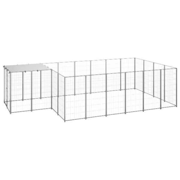vidaXL Hundezwinger Silbern 8,47 m² Stahl, Silber und Silbergrau, 3082209