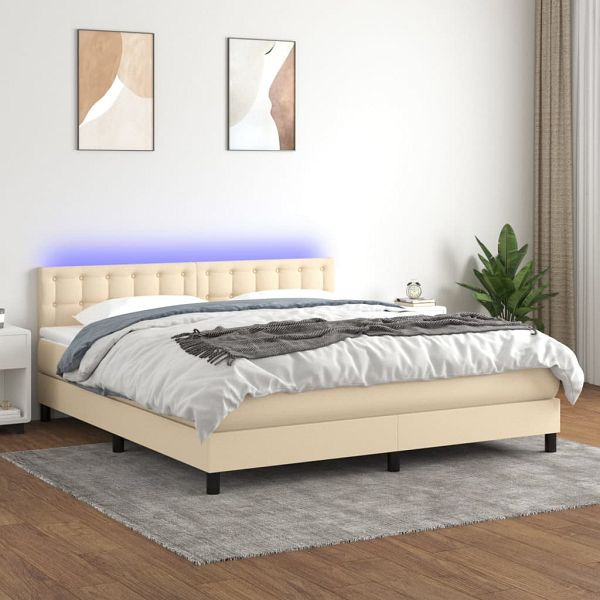 vidaXL Boxspringbett mit Matratze & LED Creme 160x200 cm Stoff, 3133490